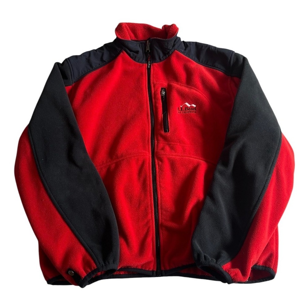 LL Bean Jacket Mens All Conditions Full Zip Fleece Jacket Red Large Regular USA